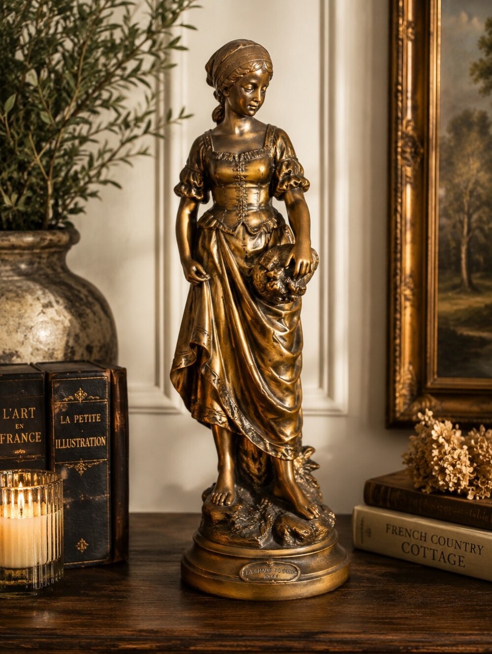 Vintage French Spelter Lady Statue “La Grâce de Dieu” Bronze Old World Decor - Picture 1 of 9